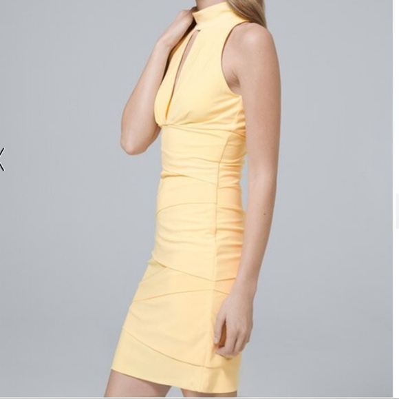White House Black Market - Yellow Mock Neck Instantly Slimming Dress Size 10 - Picture 3 of 7